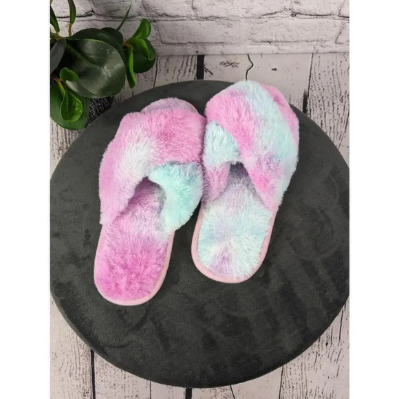 NEW Plush fuzzy colorful slide style slippers, EUR 40-41 - Picture 3 of 6